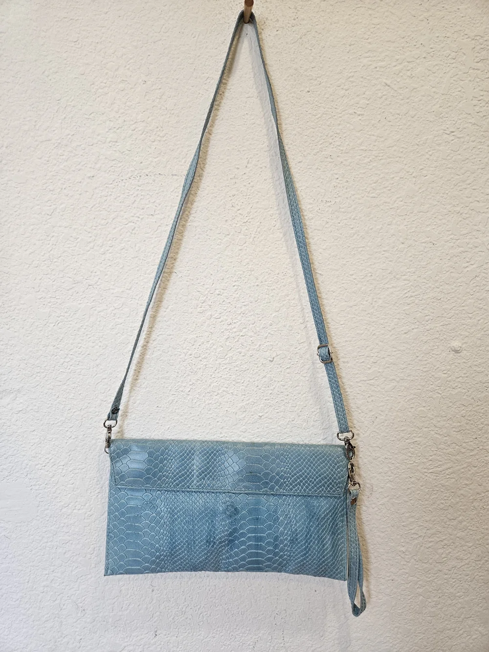 Genuine Italian Blue Python Leather Envelope Crossbody Bag Clutch Made in Italy